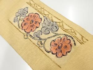 アンティーク　手織り真綿紬　花模様織り出し名古屋帯